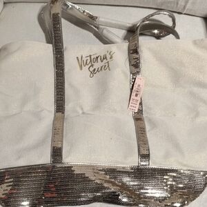 Victoria's Secret White and Silver Glam Tote